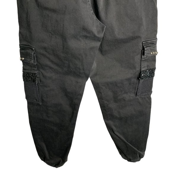 Nice Istanbul Cargo Jogger Pants 26 Black Embellished Pockets Sequins Stretchy - Picture 3 of 6